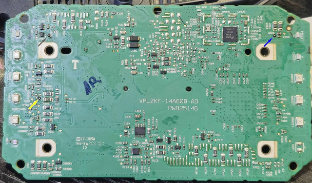 X-ADV 750 rear circuit board showing the original JTAG connection points