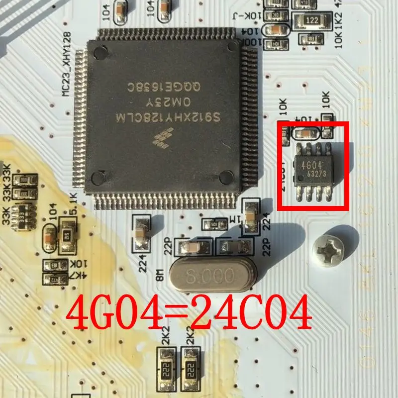 Eight-pin component on an instrument board, annotated 4G04 / 24C04