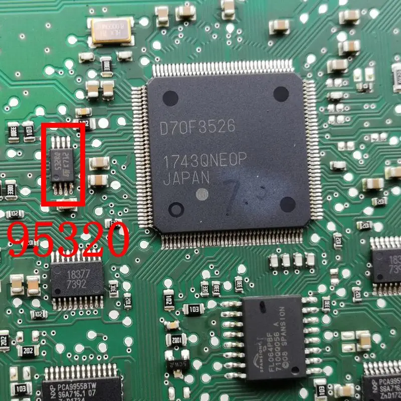 Circuit board with the eight-pin EEPROM annotated 95320