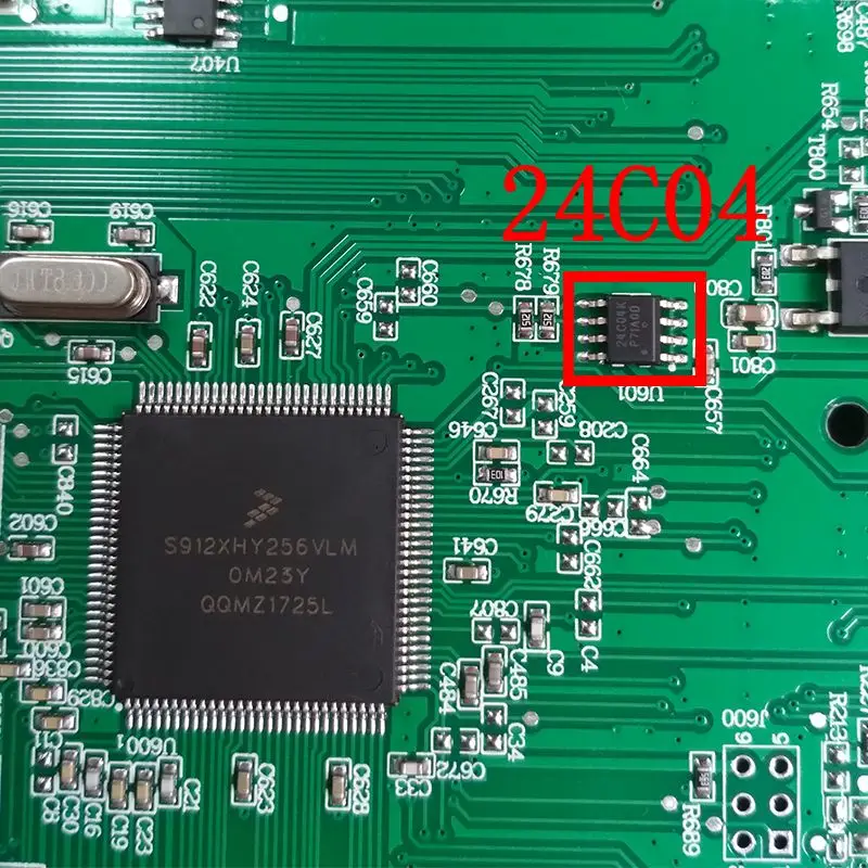 Instrument board with the eight-pin EEPROM annotated 24C04