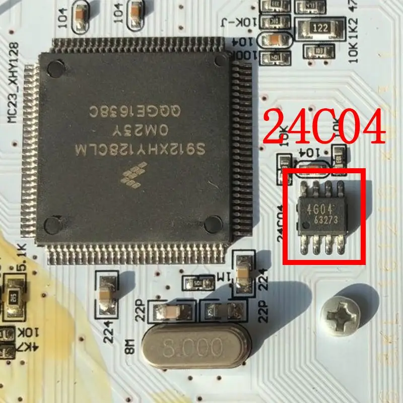 Instrument board showing the annotated location of a 24C04 EEPROM