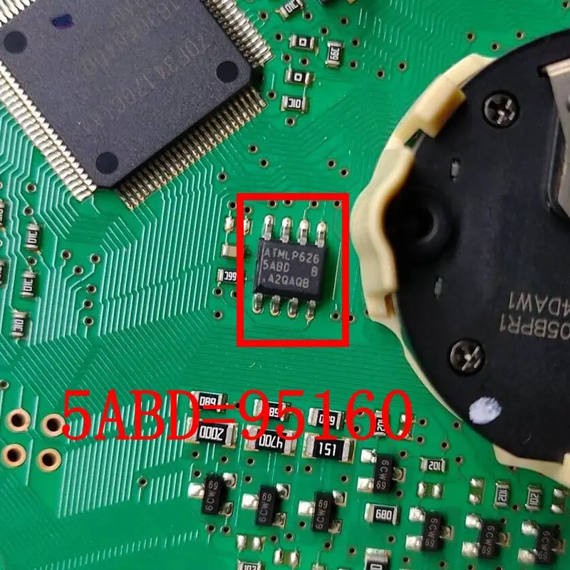 Eight-pin component on a circuit board, annotated 5ABD / 95160