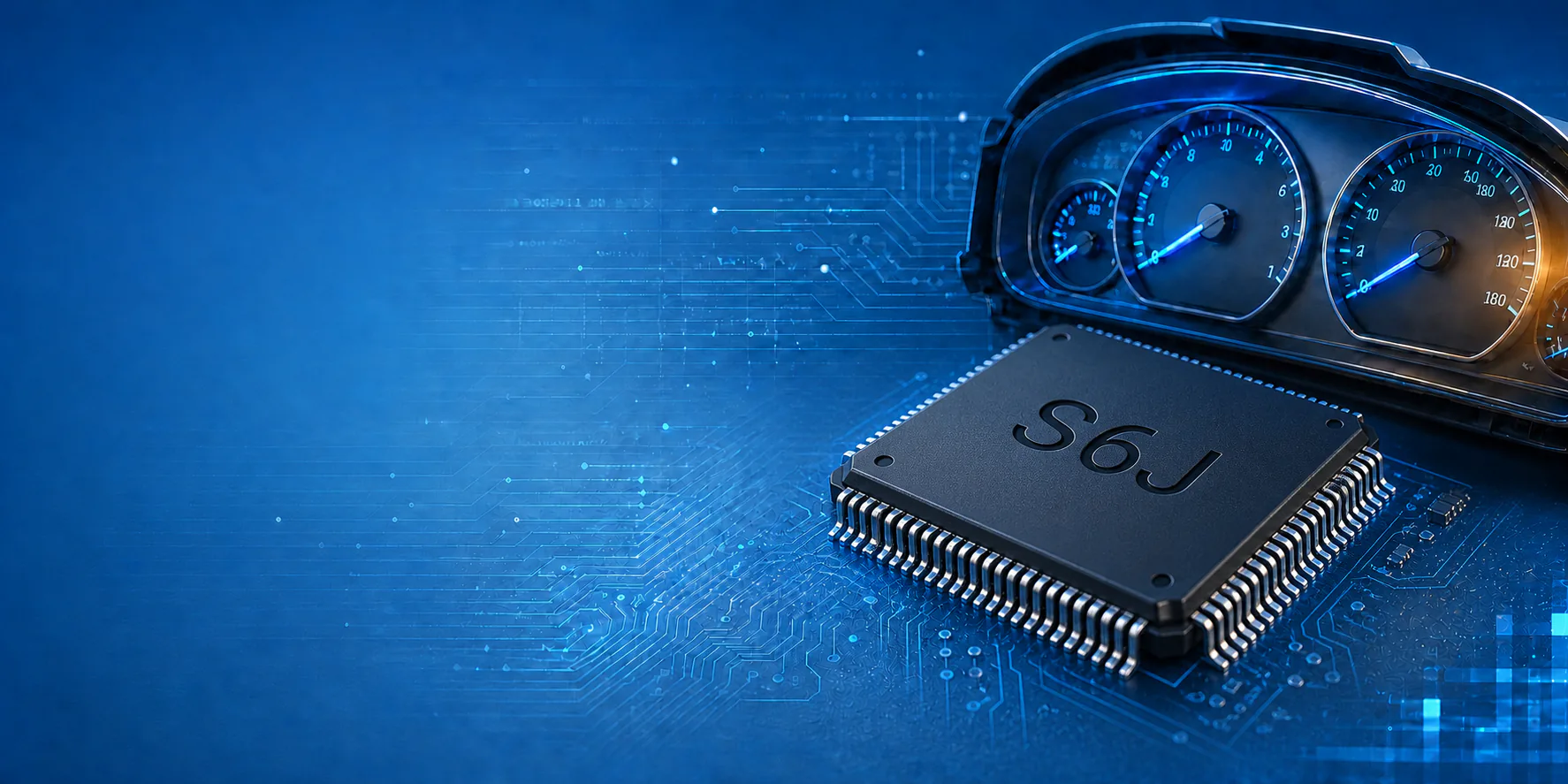 Automotive instrument cluster and S6J chip illustration
