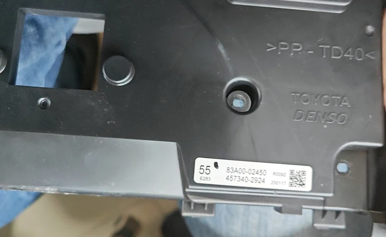 Toyota Camry instrument chips: Toyota Denso instrument cluster label with part number 83800-02450 · 2