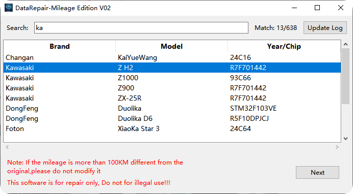 Kawasaki Z H2: Software screen for this application · 1